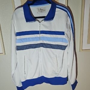 Men's White and Blue Striped Track Jacket